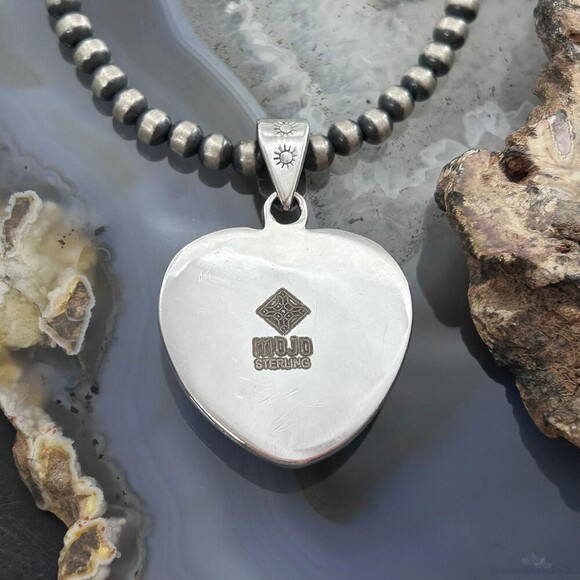 Sterling Silver Southwestern Style Sean Agate Heart Decorated Pendant For Women - Picture 7 of 10